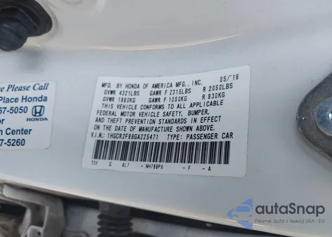 2016 Honda Accord Ex-L из США, поврежденный, VIN 1HGCR2F98GA225471